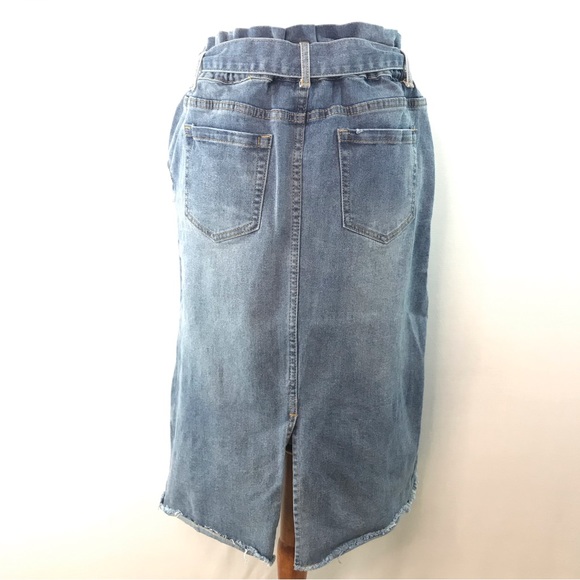 Hayden Light Blue Denim Tie Waist Paper Bag Midi Skirt Size M - Picture 5 of 13